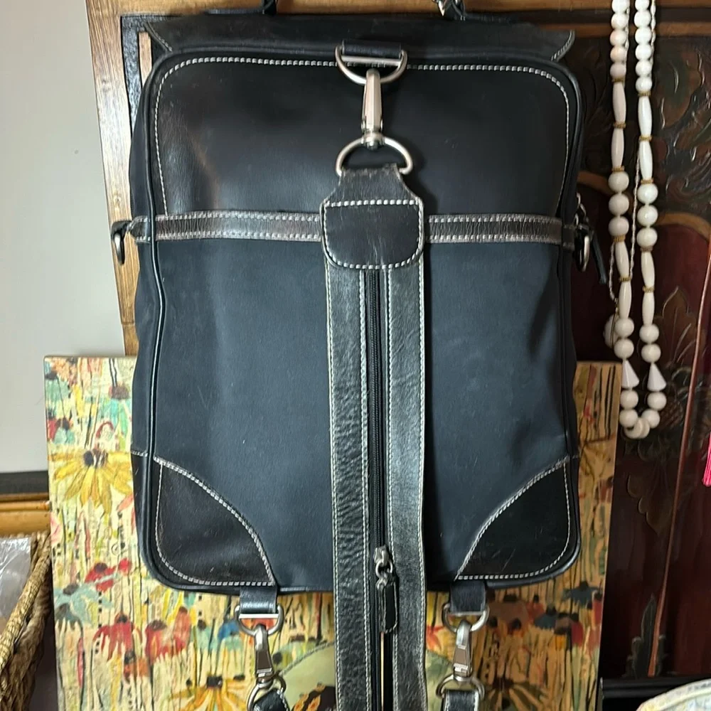 Kenneth Cole New York Black Nylon and Leather Backpack Bag Convertible Strap - Picture 3 of 13